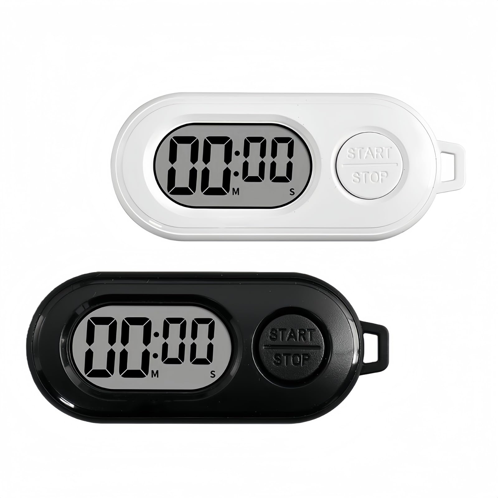 2PCS Keychains Stop Watch,Stop Timer Keychain,Mini Digital Watches,LCD Digital Clock with Compact and Portable Design,Kitchen Timer Digital for Cooking,Precise Countdown Timing(Black,White)