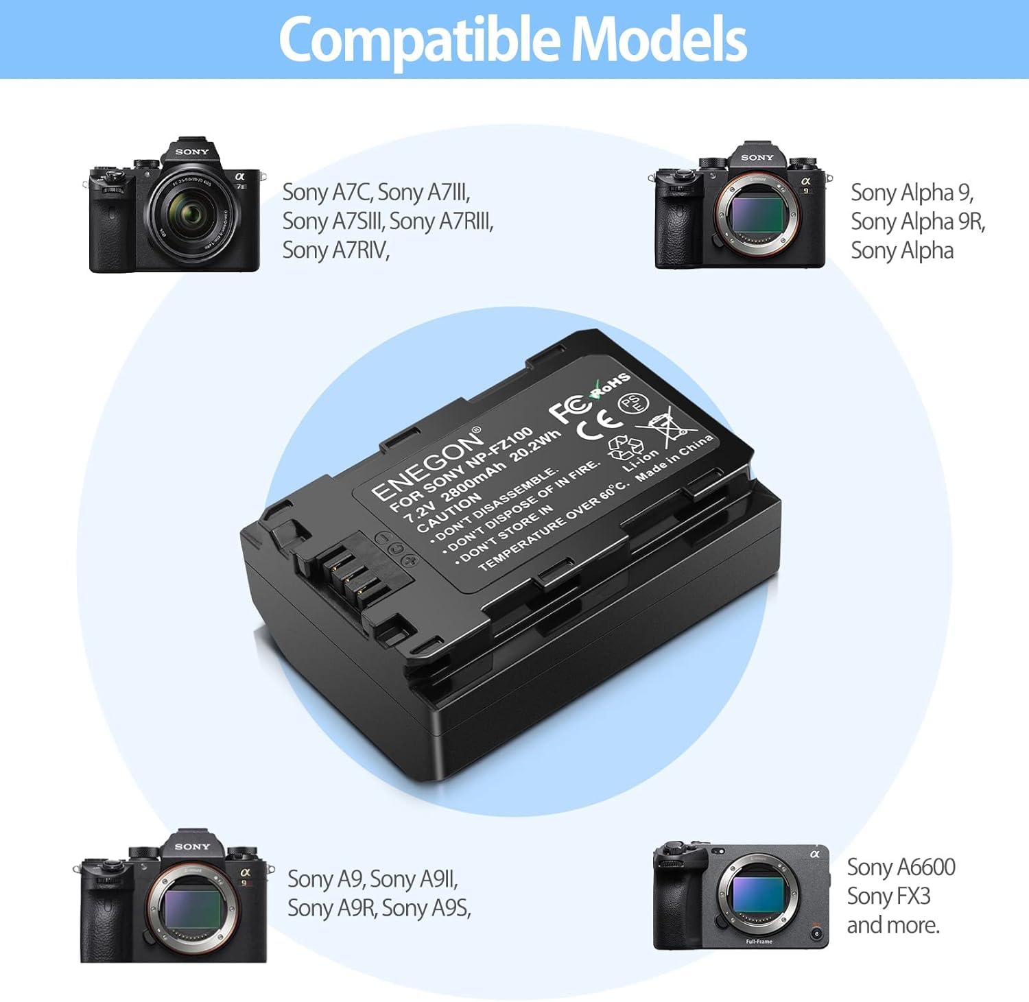 ENEGON NP-FZ100 Chargeur USB LED pour Batterie NP-FZ100 de Sony, entièrement Compatible Sony