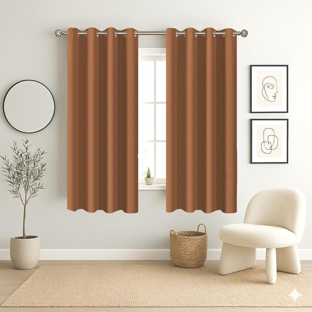 Homestan Blackout Window Curtains 5 Feet Long Set of 2, Rust | Up to 90% Sunlight Block, Room Darkening, 275 GSM 3-Layer Weave, Thermal Insulated, 45 inch Panel, Plastic Grommets
