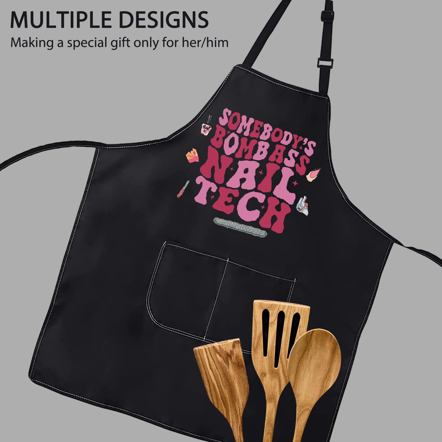 POFULL Nail Technician Gift Somebody’S Bomb Ass Nail Tech Apron Nail Artist Gift