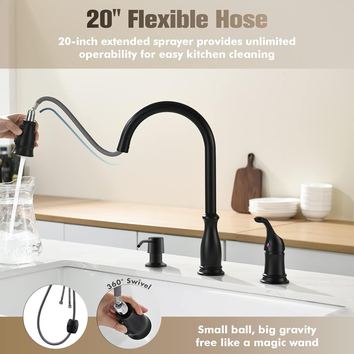 Amаzіng 🔥 3 Hole Kitchen Faucet, APPASO Kitchen Faucet 3 Hole with Pull Down Sprayer, 3 Pieces Kitchen Faucet with Soap Dispenser and Side Single Handle, Matte Black Kitchen Faucet 3 Hole, 211MB Crаzу Clеаrаnсе 3 Hole Kitchen Faucet, APPASO Kitchen Faucet 3 Hole with Pull Down Sprayer, 3 Pieces Kitchen Faucet with Soap Dispenser and Side Single Handle, Matte Black Kitchen Faucet 3 Hole, 211MB