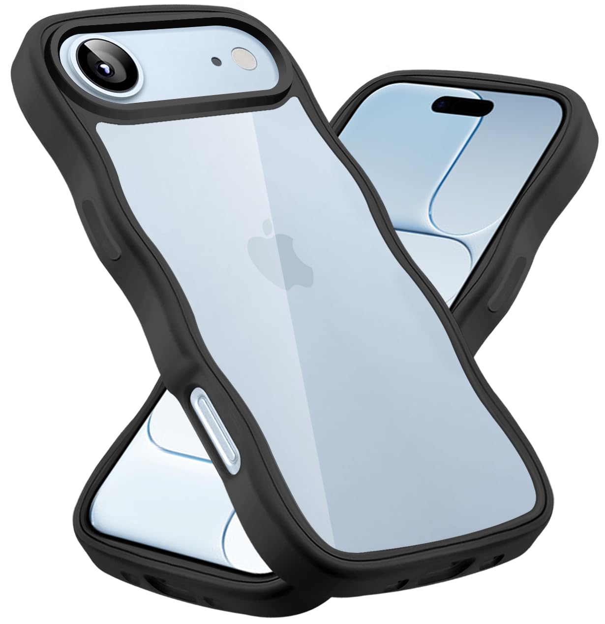 iPhone 17 Air 用 ケース クリア かわいい 波状フレーム うねうね 耐衝撃 アイフォン 17 Air 用 スマホケース 滑り止め 人気 可愛い カバー 落下防止 ワイヤレス充電対応 (ブラック)