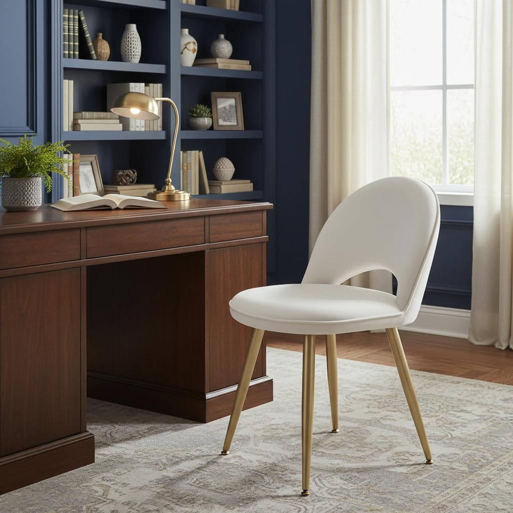 Eleganter Sessel, Klapplehne, Essstuhl, moderner Make-up-Stuhl, Küchenstuhl, für Esszimmer, Küche, Schlafzimmer, Büro, Samt, weiß (Samt weiß)