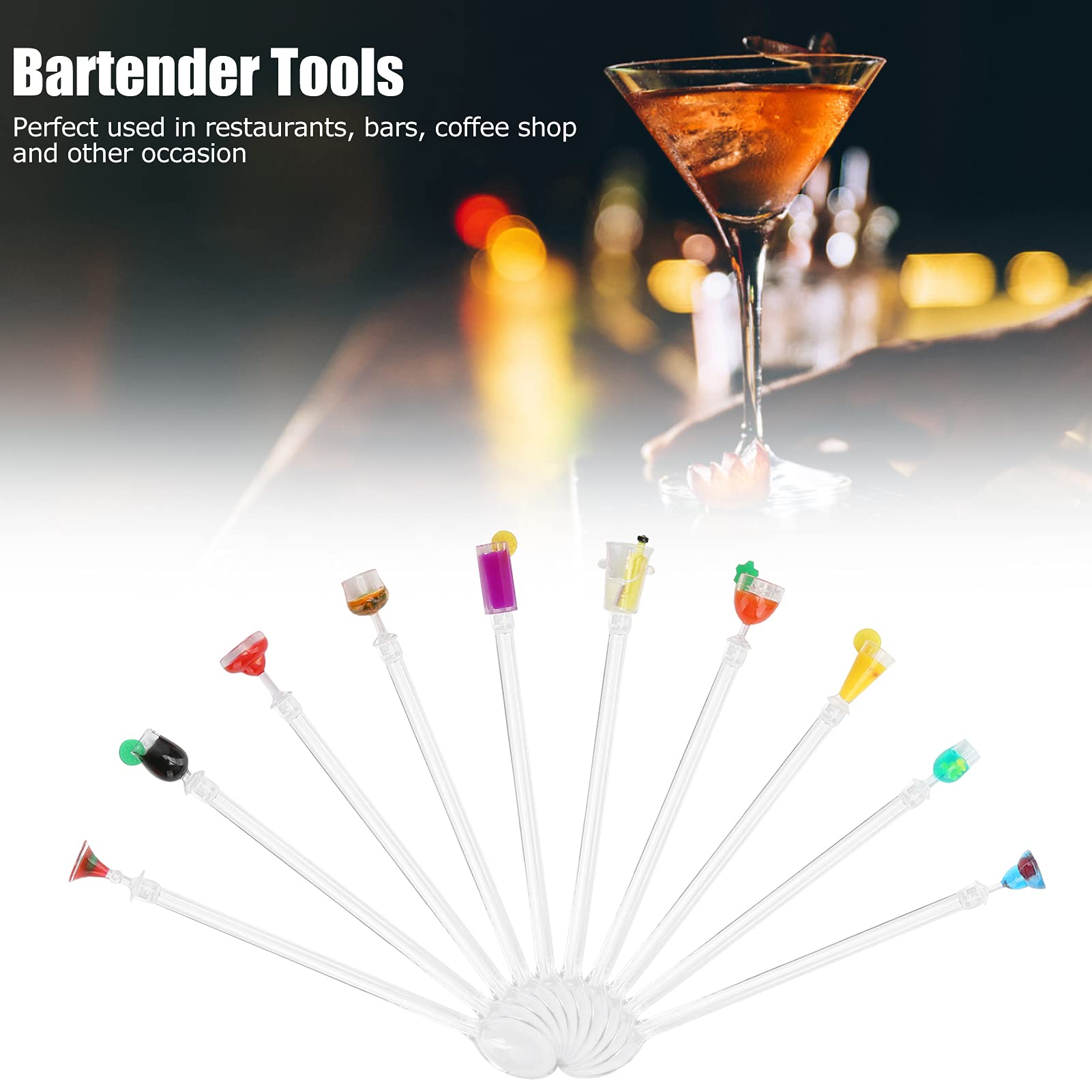 5 Stück Acryl Cocktail Rührstäbchen - Marine Life Design 23,5cm Bar Zubehör