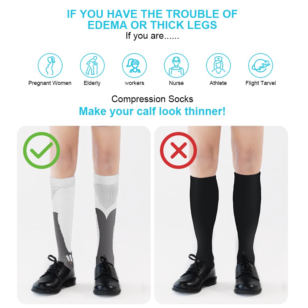 ACWOO Kompressionsstrümpfe Damen und Herren, 2 Paare Kompressionssocken Medizinisch Kompressionsstrümpfe 20-30 mmhg, Thrombosestrümpfe für Sport, Outdoor (S/M, Schwarz/Weiß)
