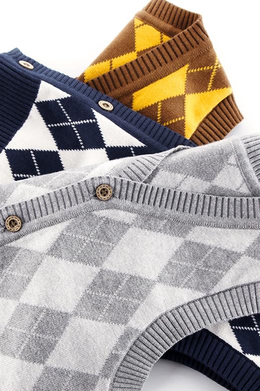 Diamond Knit Vest for Baby Toddler Boys 2-5 Years Snap Button V Neck Cardigan Sweater Vest3