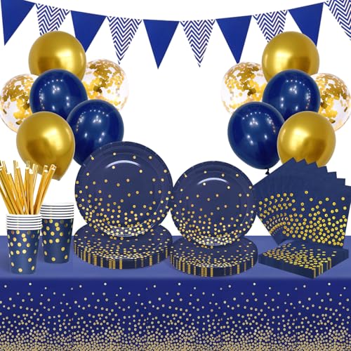 Juego de Vajilla de Fiesta Azul, Juego Platos de Papel con Globos, 20 Invitados Platos de Papel, Vasos de Papel, Servilletas, paja, decoración de mesa para bodas, cumpleaños