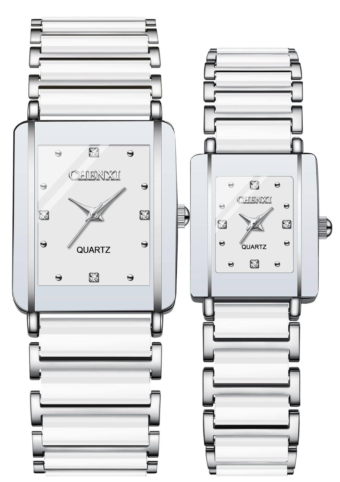 GosasaVintage Couple Watch Set - Men and Women Matching Quartz Square Ceramic His and Hers Pair With Diamond Waterproof Feature