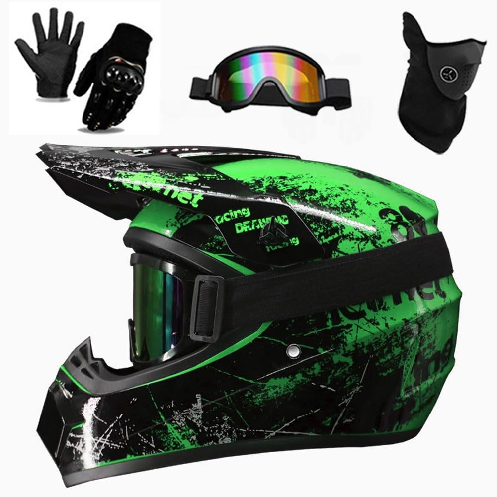 Casco de Motocross para JóVenes de 6 A 18 AñOs, CertificacióN Dot, Incluye Gafas, Guantes Y MáScara, ATV para NiñOs Y NiñAs para Motocross Y Karts