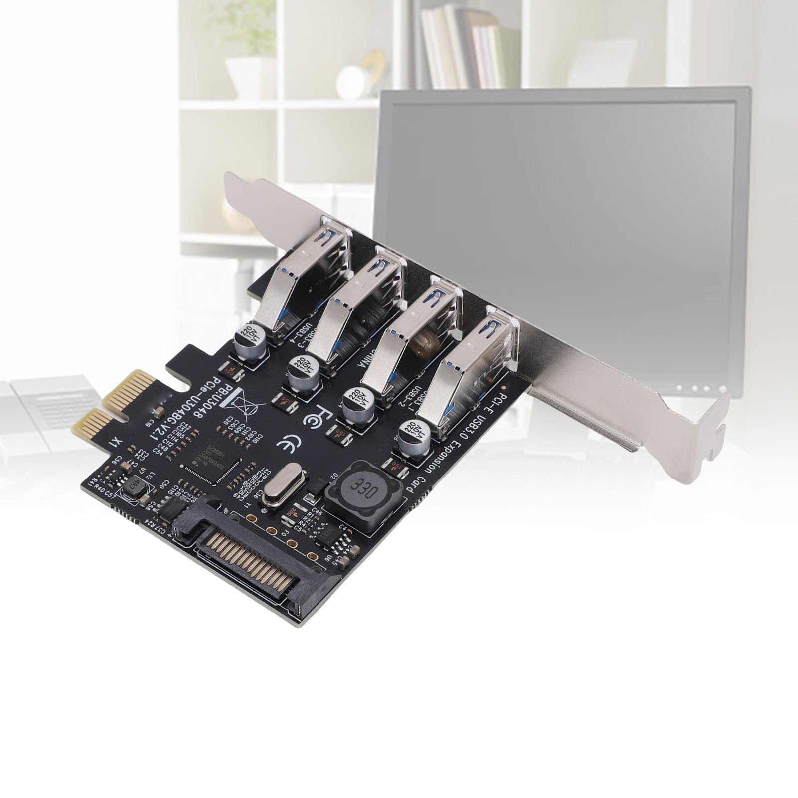 4-Port-USB-3.0-PCIe-Erweiterungskarte, 5-Gbit/s-PCI-Express-USB-Erweiterungskarte, kein Zusätzliches Netzteil Erforderlich, Ideal für Wins, Vista, 2008 Server, 7, 8, 10
