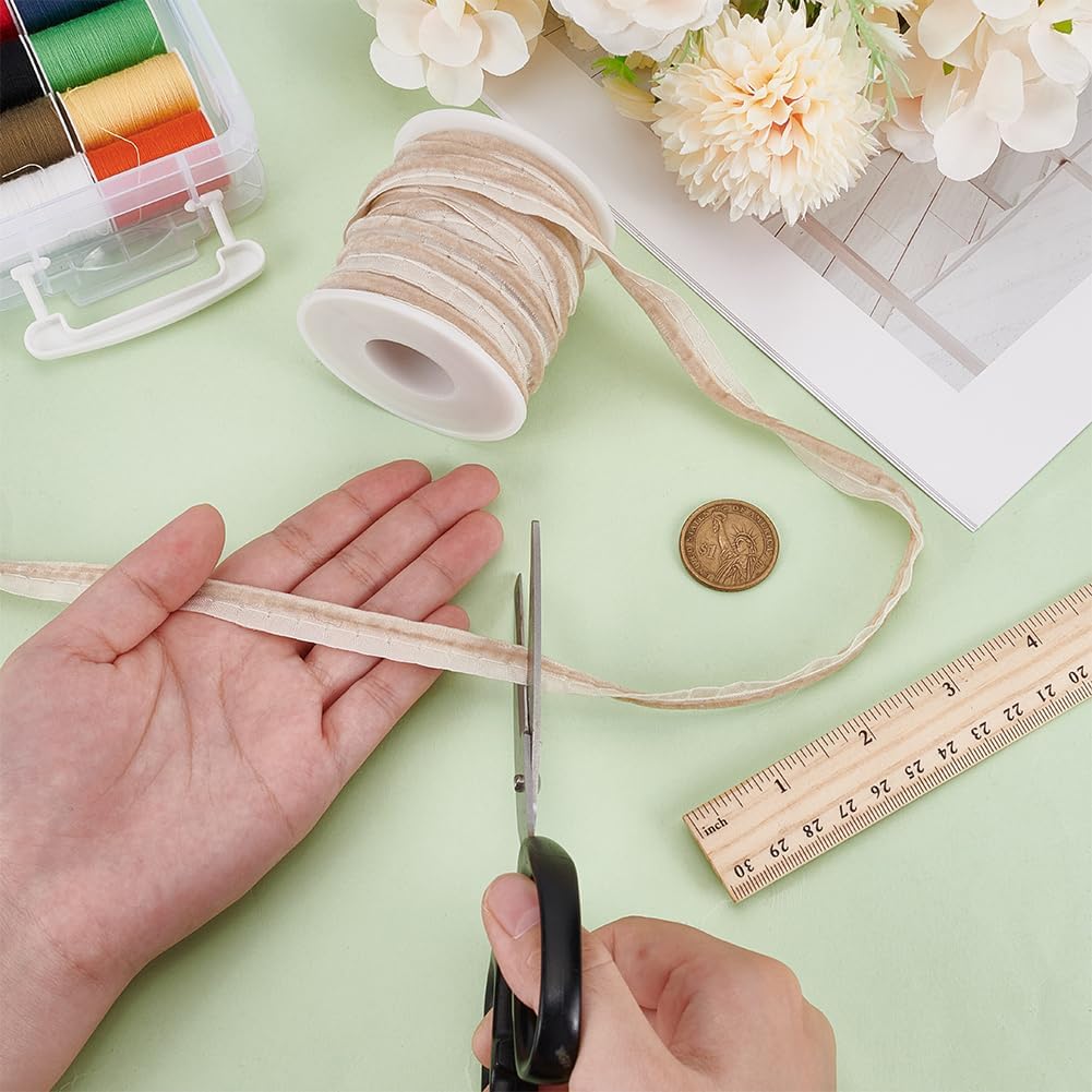 BENECREAT 10 Yards PapayaWhip Velvet Piping Bias Tape, 3/8 Inch Wide Welt Cord Piping Trim Fabric Edge with Velvet Lip Cord Trim for Sewing Clothing Upholstery Trimming