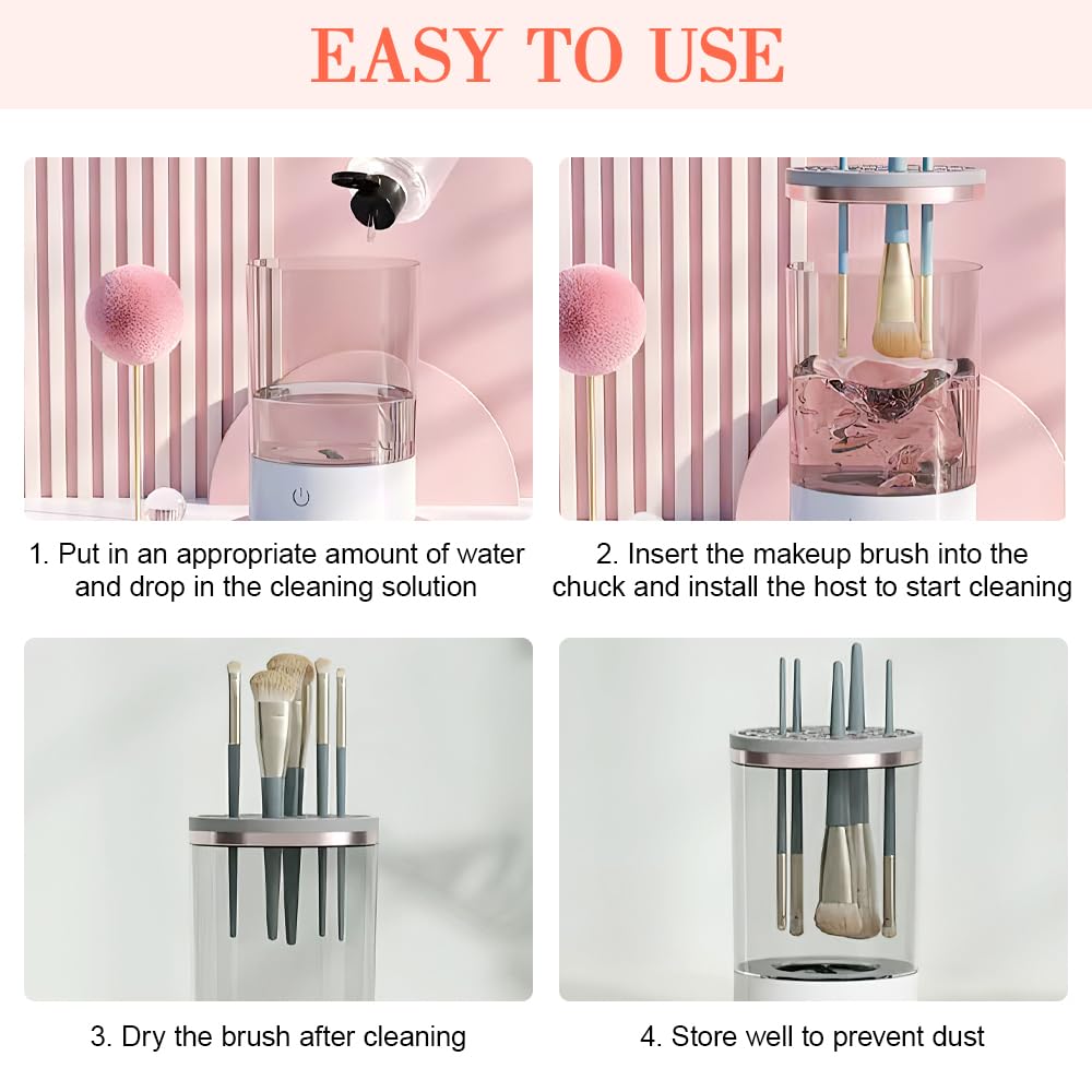 Elettrico per Pulisci Pennelli Make Up, Pulitore per Pennelli USB Automatico, Centrifuga Automatica da 7000 Giri/min, 2 in 1 Detergente per Pennelli da Trucco, per Tutti i Tipi di Pennelli