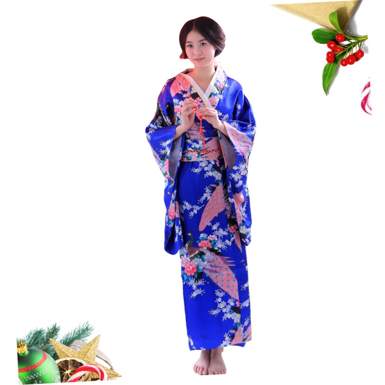 BESPORTBLE Kimono Satin avec Ceinture Robe de Chambre Longue Femme Robe de Bain et Sortie Bain Kimono Nuit Confortable et Unique Ciel Bleu