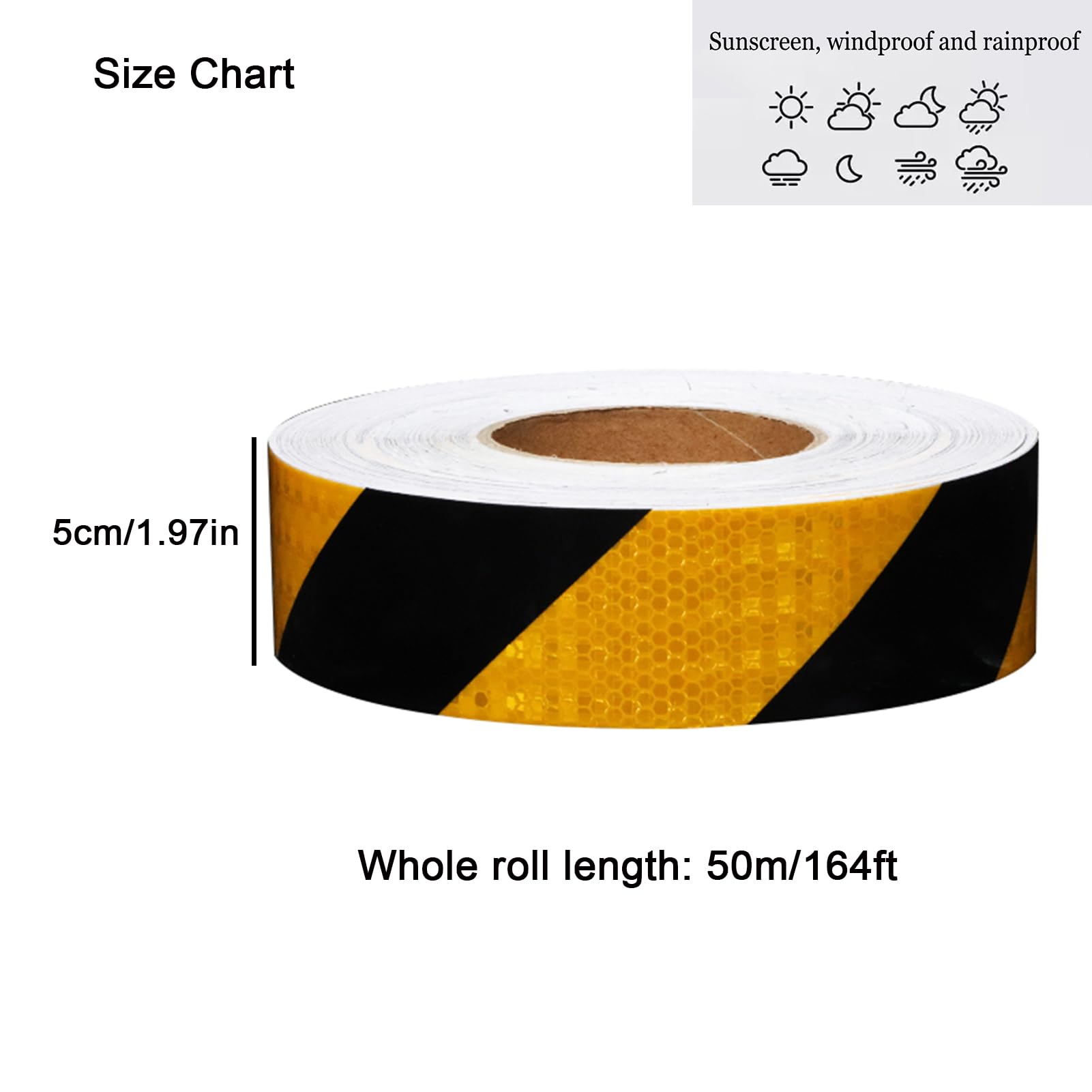 Cinta reflectante, Cinta reflectante de advertencia for exteriores de 5 cm x 50 m, resistente y adhesiva, ideal for remolques, camiones, coches, yates y vehículos. Color rojo y blanco.(Black Yellow)