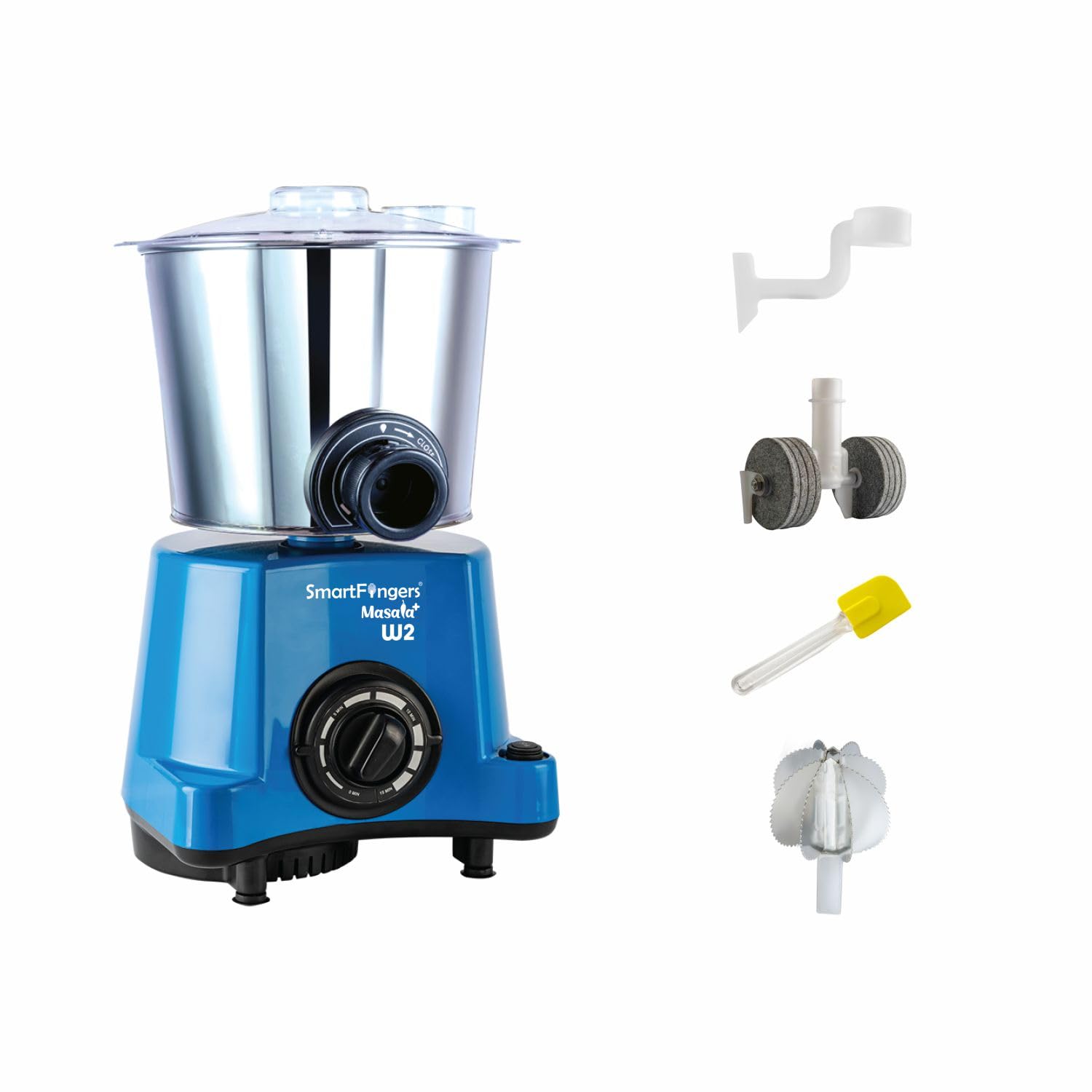 SmartFingers Masala + Table Top Wet Grinder 230v, 2 Liter, Blue | Hands-Free Batter Dispenser | Top Wiper, 150W Motor | 5 Years Warranty | AISI 304 Food-Grade SS Cylindrical Drum discount deal
