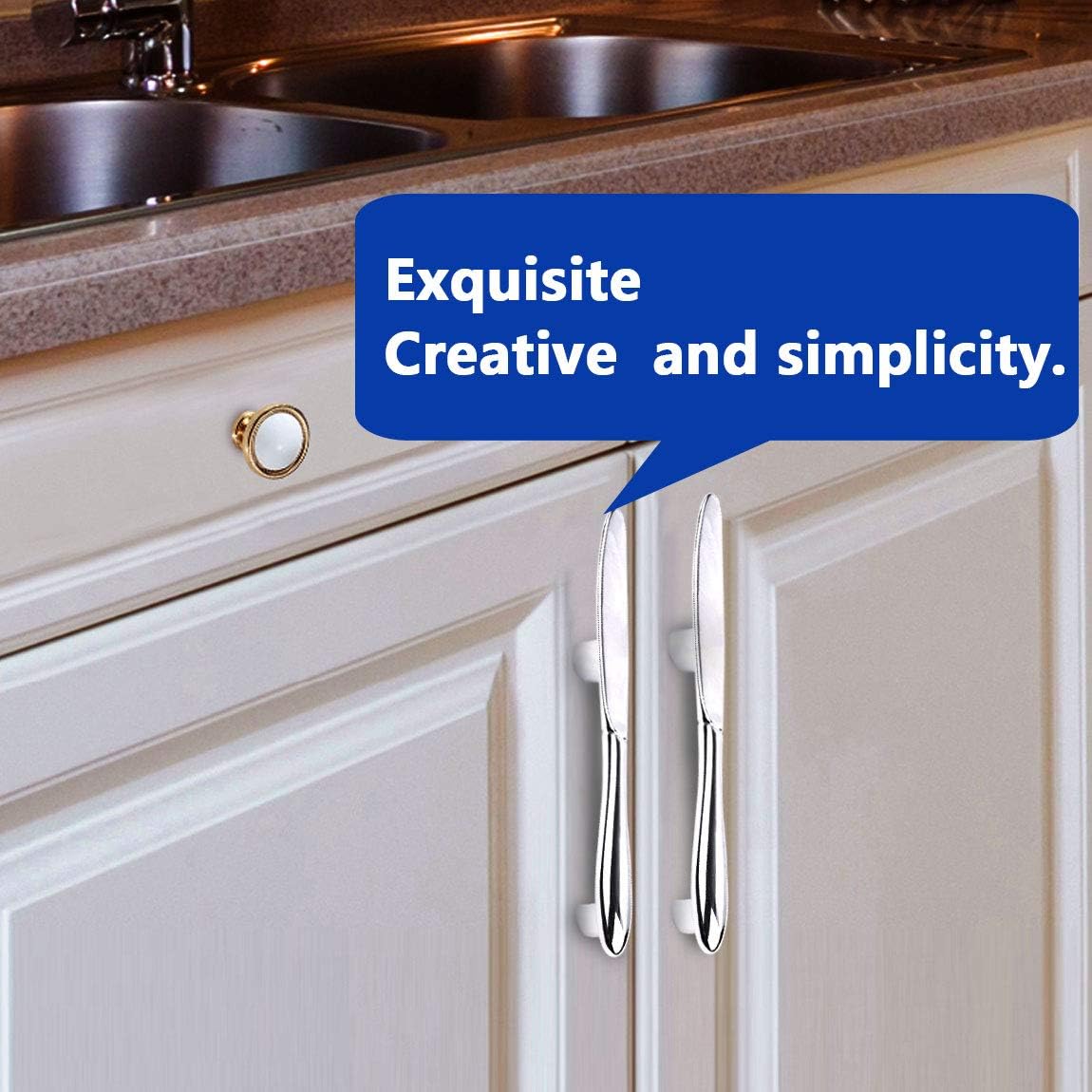 Toolmall ATOPLEE Cabinet Pull,3pack Creative Spoon Fork Knife Kitchen Cabinet Closet Drawer Pull Handles Knobs 3-Inch Center