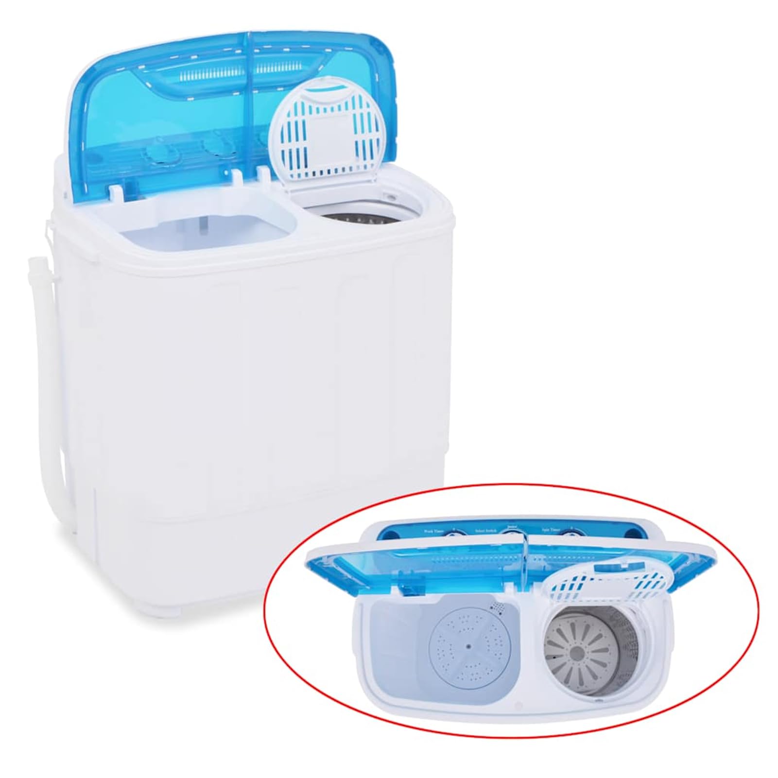 Homgoday Mini-Waschmaschine 2-Kammern-Design 3,6 kg Blau/Weiß 57,5 x 34 x 65 cm für Single, Studenten, Camping Model50549