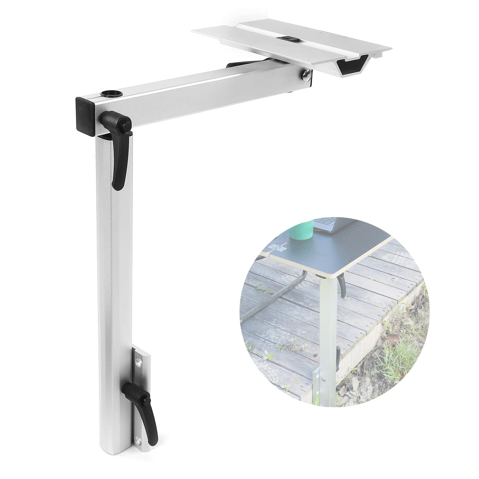 Abnehmbare Wohnmobil Tischbeine, 360° Drehbare RV Tisch, Höhenverstellbar 18 cm, Abnehmbare Bodenhalterung, 6063-T5 Aluminium Tischgestell Silber