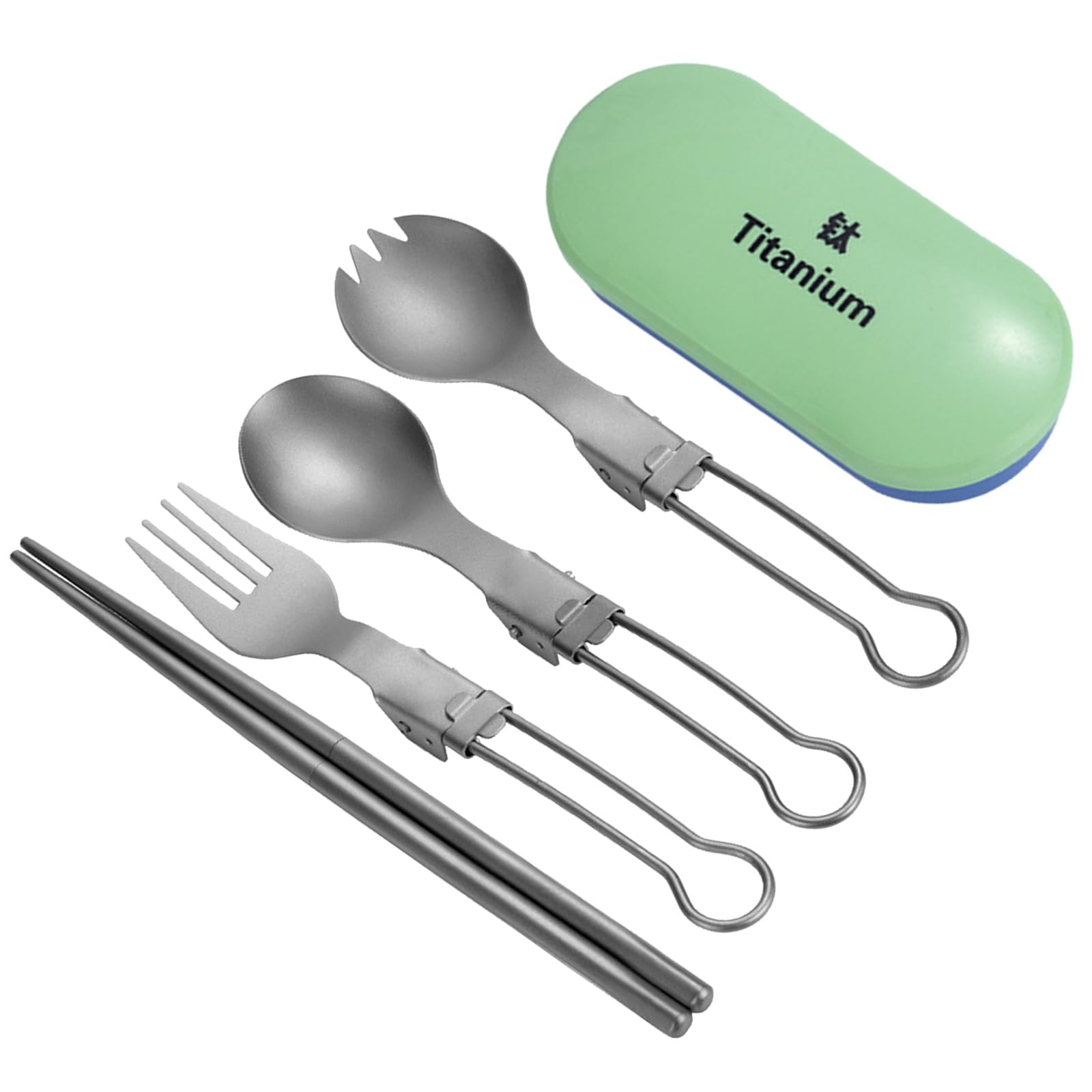 Set di posate da campeggio pieghevoli in metallo da viaggio, forchetta, cucchiaio, bacchette, utensili con scatola per picnic e escursionismo