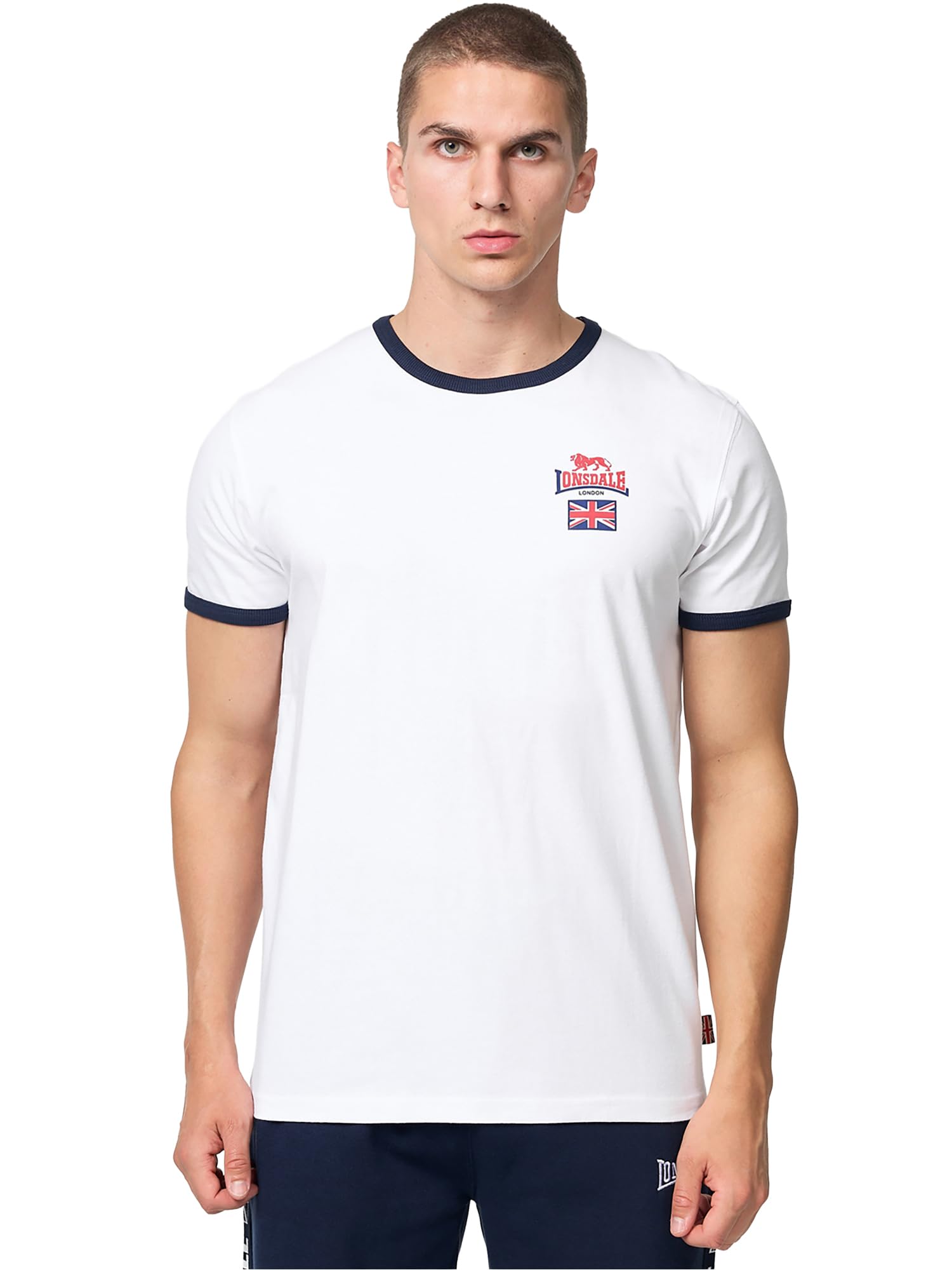 Lonsdale Men's White/Navy/Red Cashendun T-Shirt, Xl