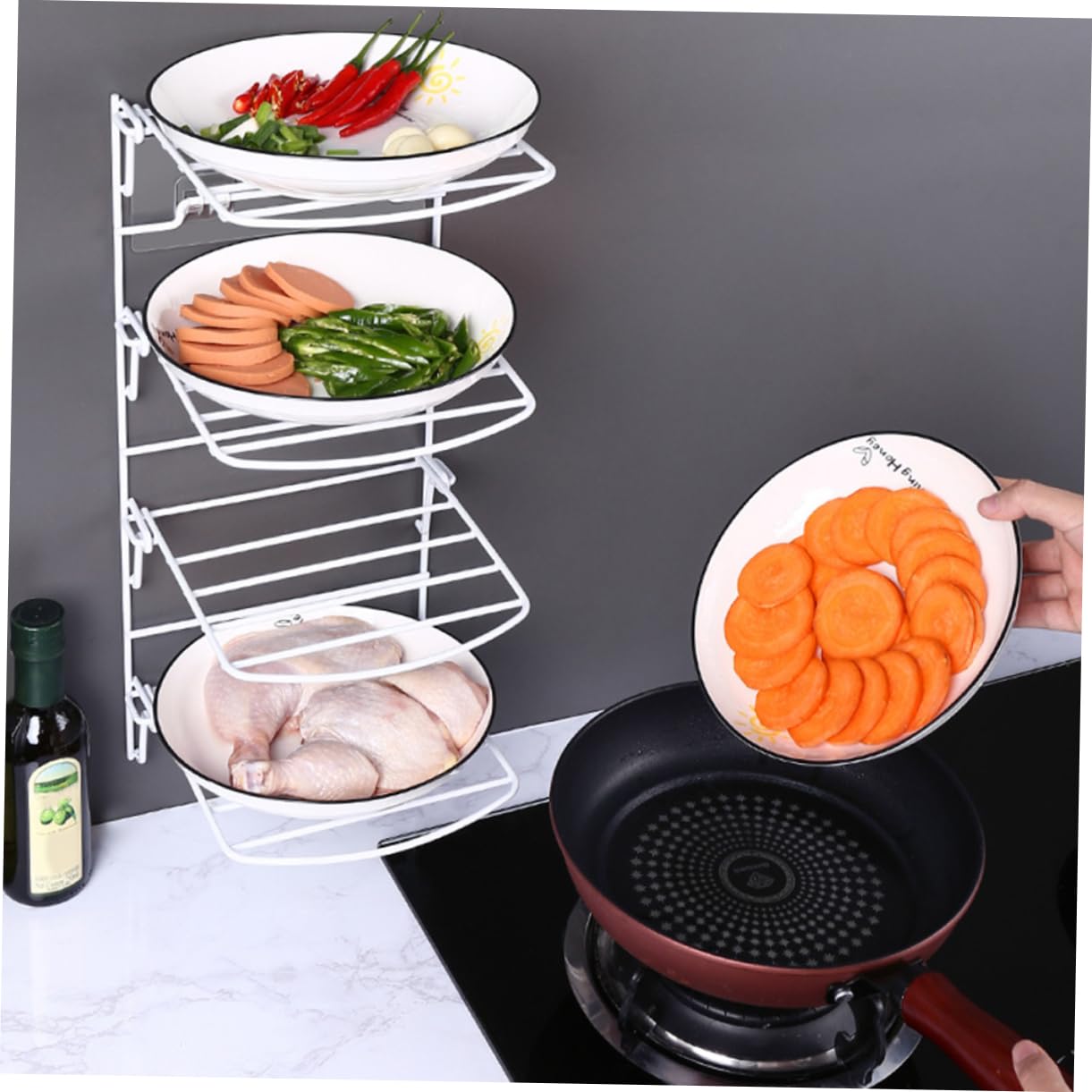 OFFSCH Folding Dish Drying Rack Multi-Layer Tray Kitchen Food Storage Shelf White