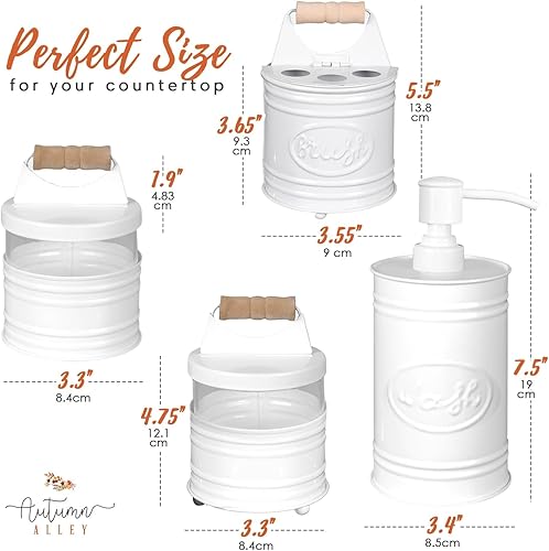 Miniatura 2 de Autumn Alley Juego de accesorios de baño de color blanco rústico (4 piezas)  Dispensador de jabón de loción, soporte para cepillo de dientes, 2