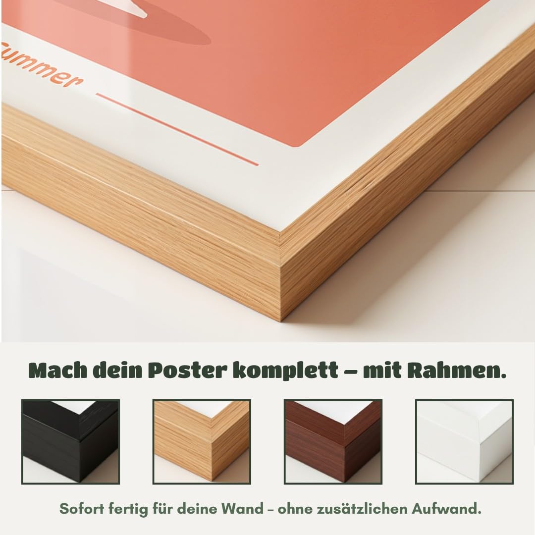 MJ-GRAPHICS® Poster Aperol Spritz Wandbild Sommer Getränk Deko minimalistisch Orange Küche Kunstdruck modern Wohnzimmer Bilder erfrischend stilvoll Farbakzent 50x70 mit schwarzem Rahmen