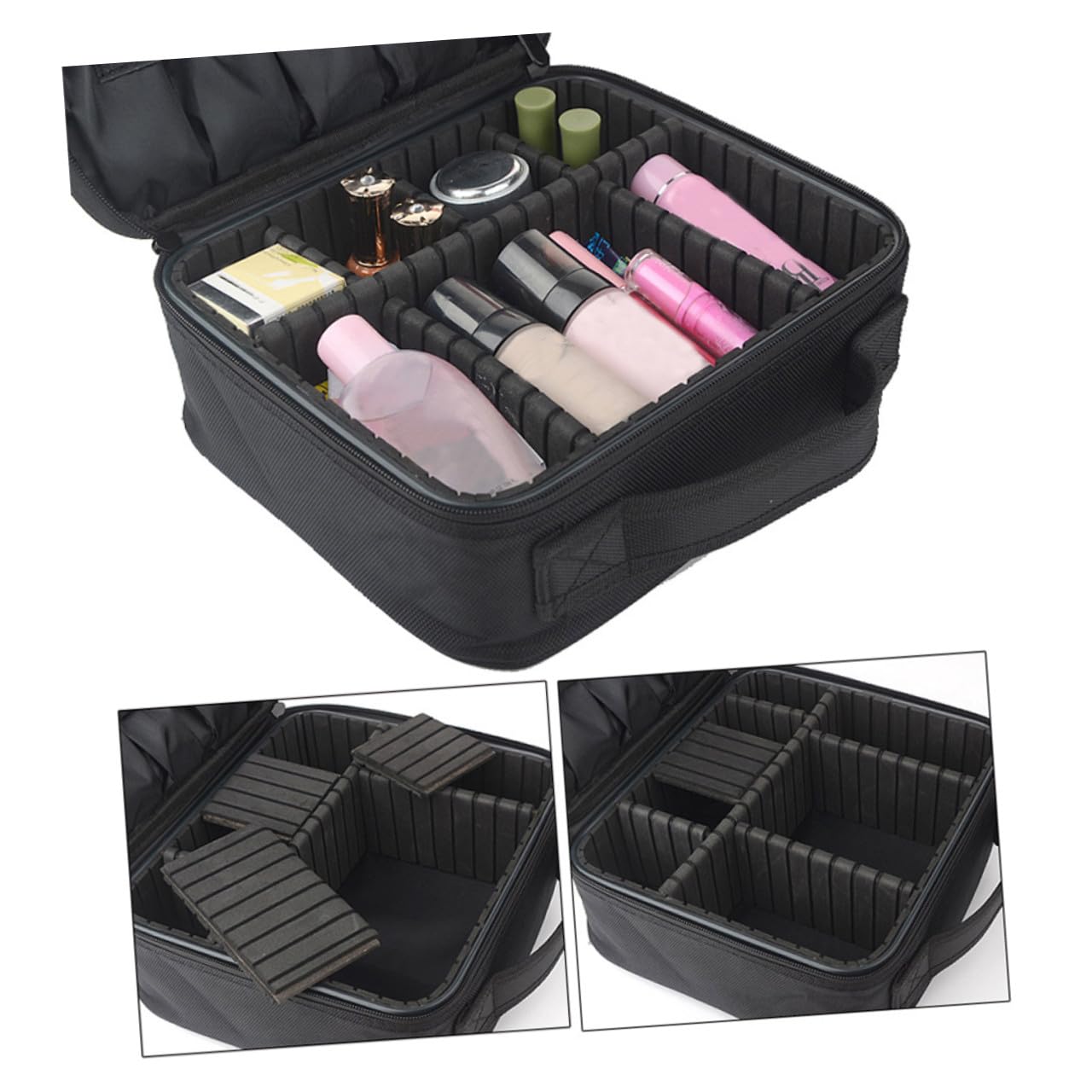 BESTYASH Kosmetiktasche mit Verstellbaren Trennwänden Schminkkoffer und Strapazierfähig Kosmetikorganizer mit Pinselfächern Kosmetikreisetasche für Lippenstift und Lidschatten