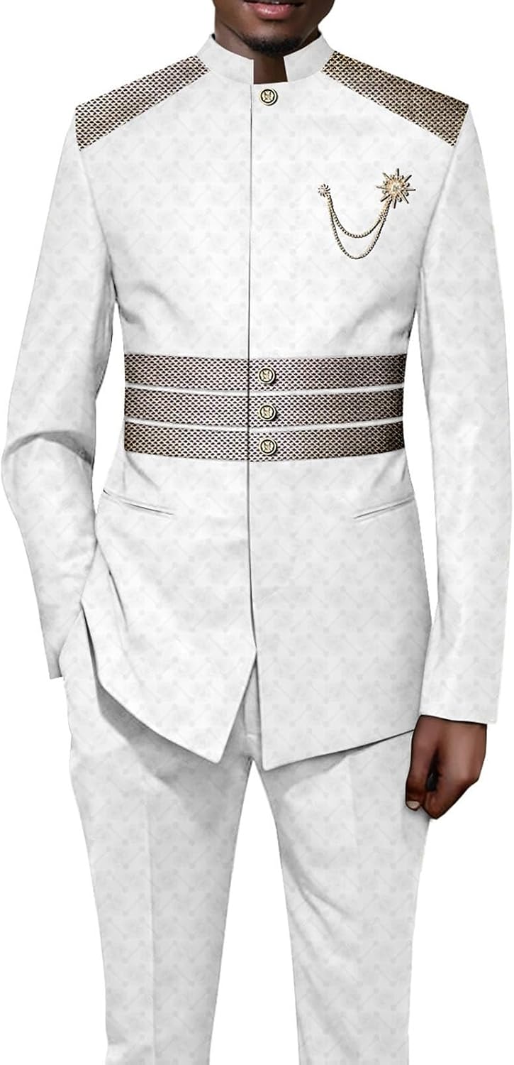 Ourmoon African Mens Clothes Set Dashiki Wear Shirt and Pants 2 Piece Set Traditional Clothing Formal Ethnic Suit Tracksuit