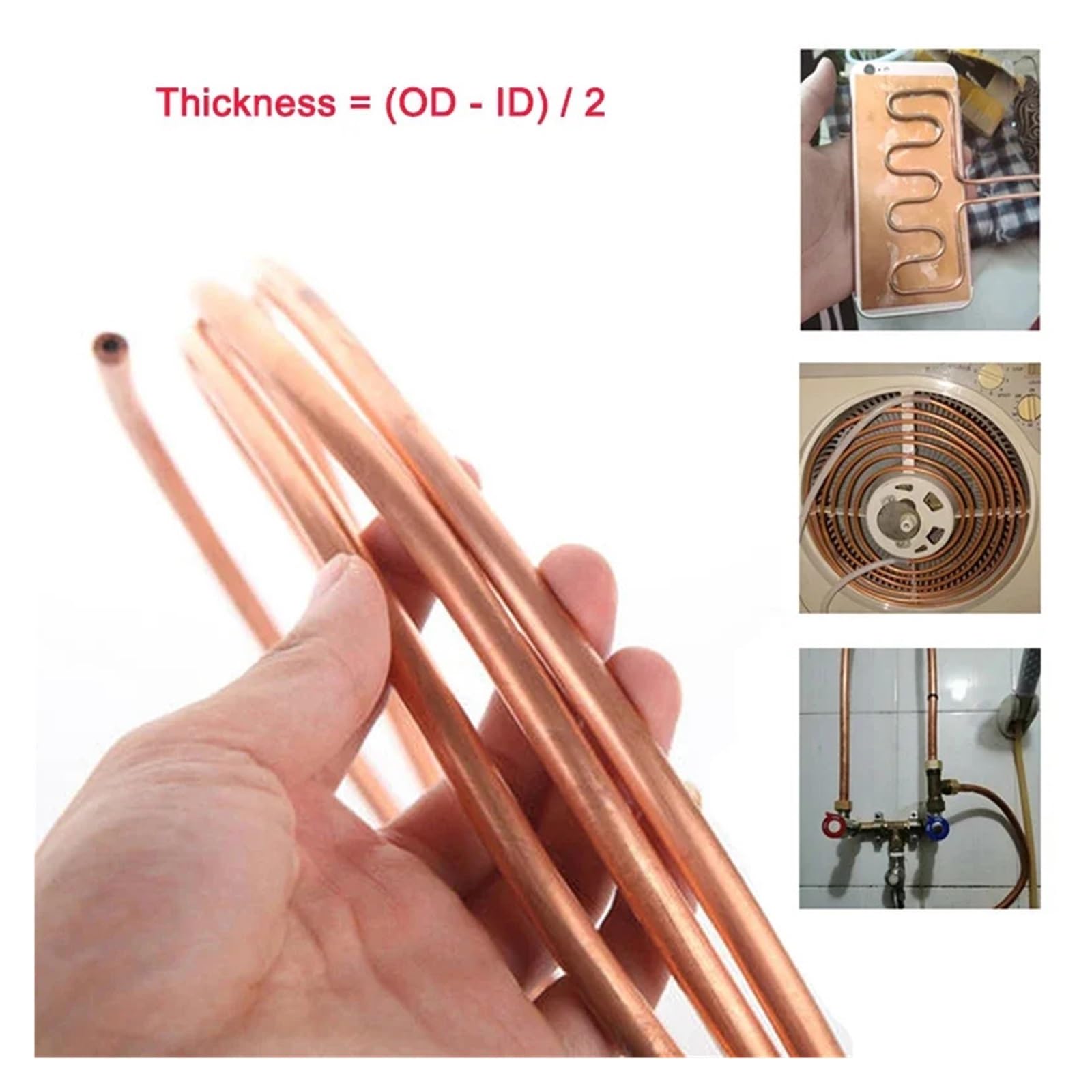 Alambre de cobre Bobina de tubo de cobre de 1 metro | T2 tubo de cobre aire acondicionado refrigeración por agua y aceite(10mm x 1mm)
