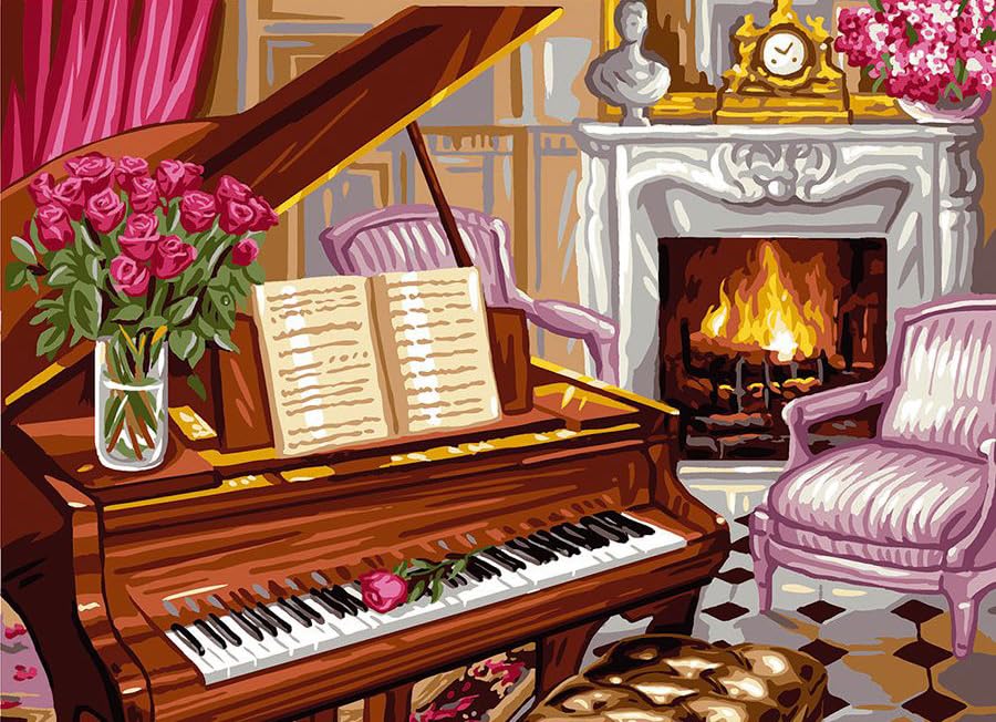 Generico Mezzopunto Mezzo Punto Stampato a Colori Completo di matassine di Cotone Ritorto Il pianoforte dim 47.5 x 37 Disegno ricamabile