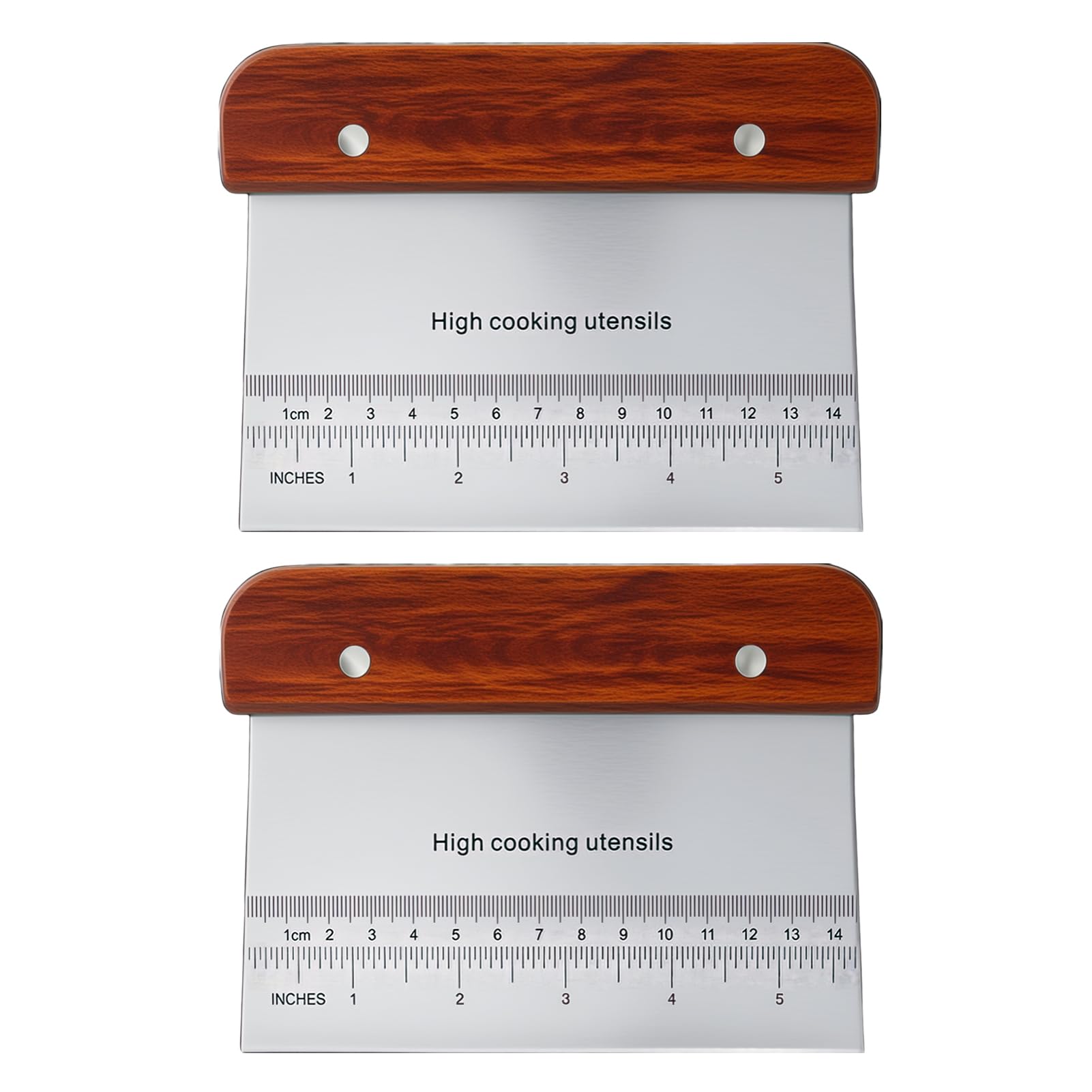 2 PCS Wooden Handle Dough Scraper, Grade Stainless Steel Bench Scraper, Dough Cutter with Measuring Scale, Bread Scraper for Pizza, Bread, Pastry, Cake