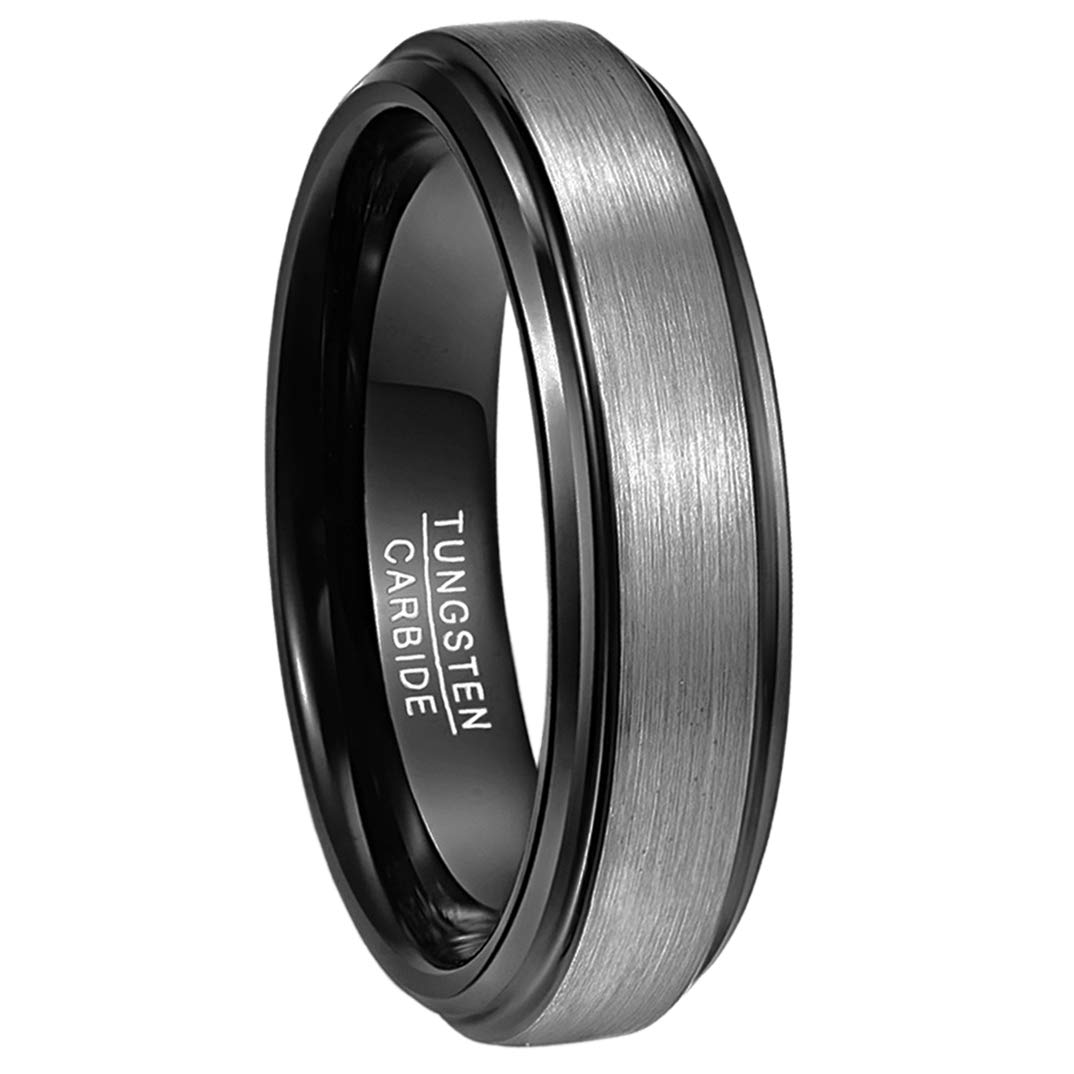 VAKKI6mm Matte Finish Black Pated Tungsten Engagement Band Beveled Edges Comfort Fit