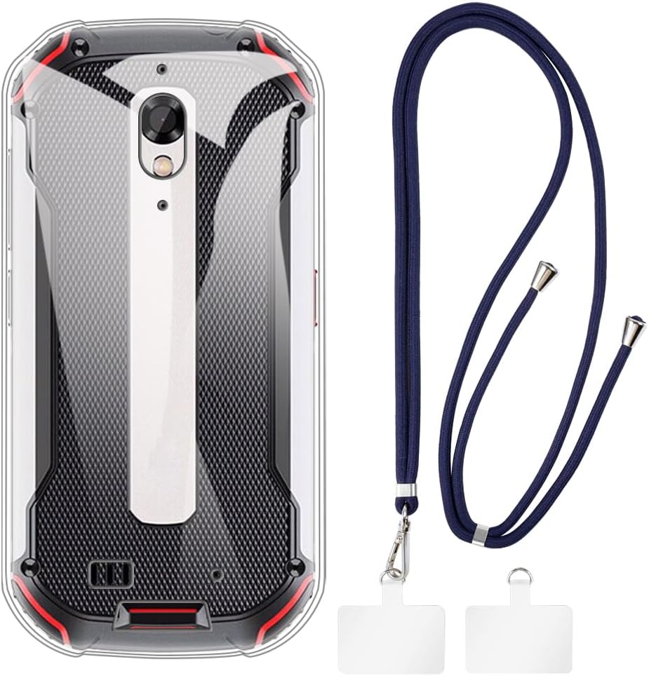 Case and Crossbody Lanyard Set Compatible with Unihertz Atom L Phone Cover and Adjustable Neck Strap with Metal Buckles and 2 Patches(Clear + Red)