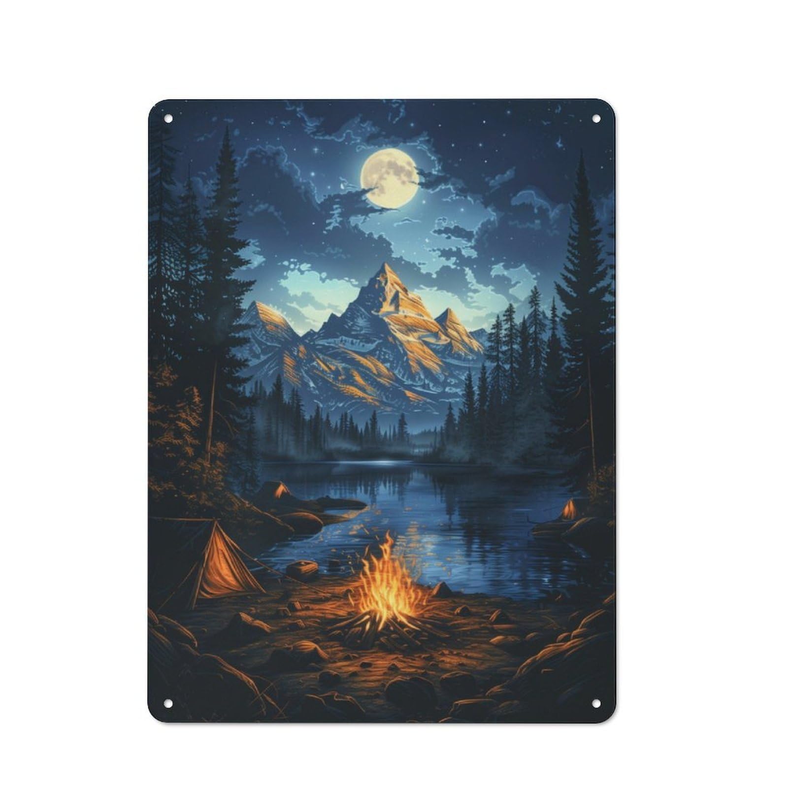 Junmoney Mountain Campfire Camping Tin Wall Plaque 40X30cm With For Guest Room Or Hallway, For Hallway Wall Decor Fans