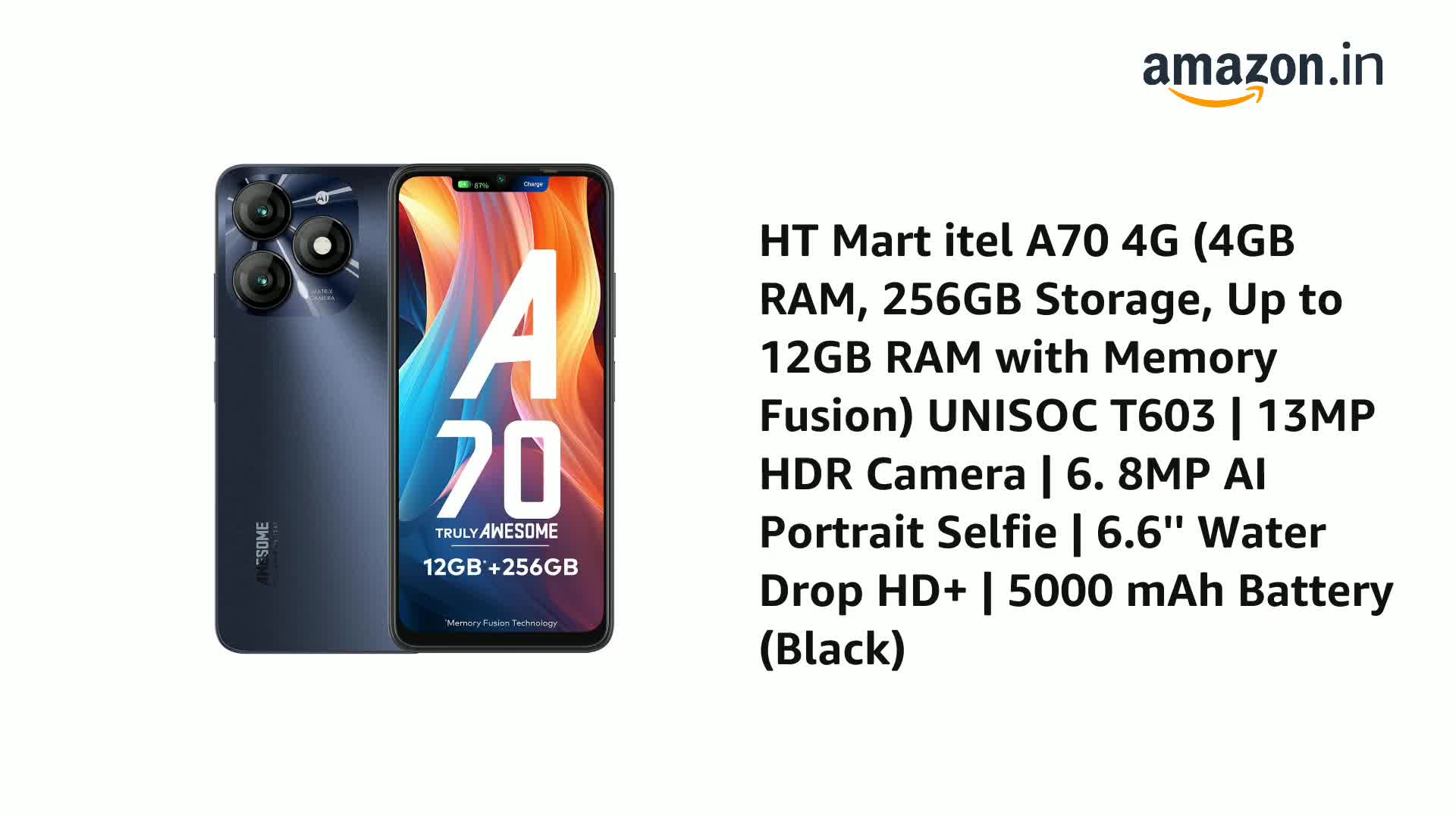 Itel A70 4G (4GB RAM, 256GB Storage, Up to 12GB RAM with Memory