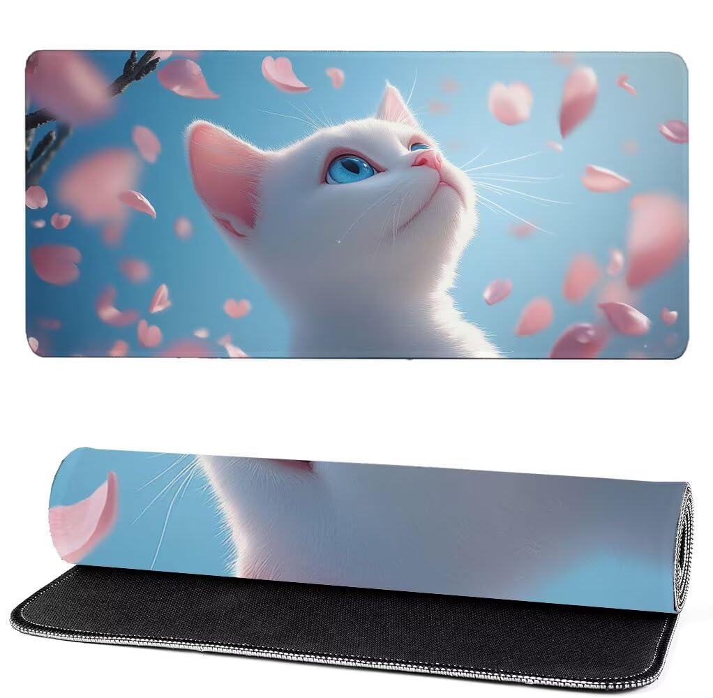 Podkładka pod mysz XXL 1400 x 600 x 3 mm dla kota, podkładka pod mysz do gier, ulepszona precyzja i szybkość, podkładka pod mysz do gier antypoślizgowa gumowa podstawa, dekoracja biurka MM-401