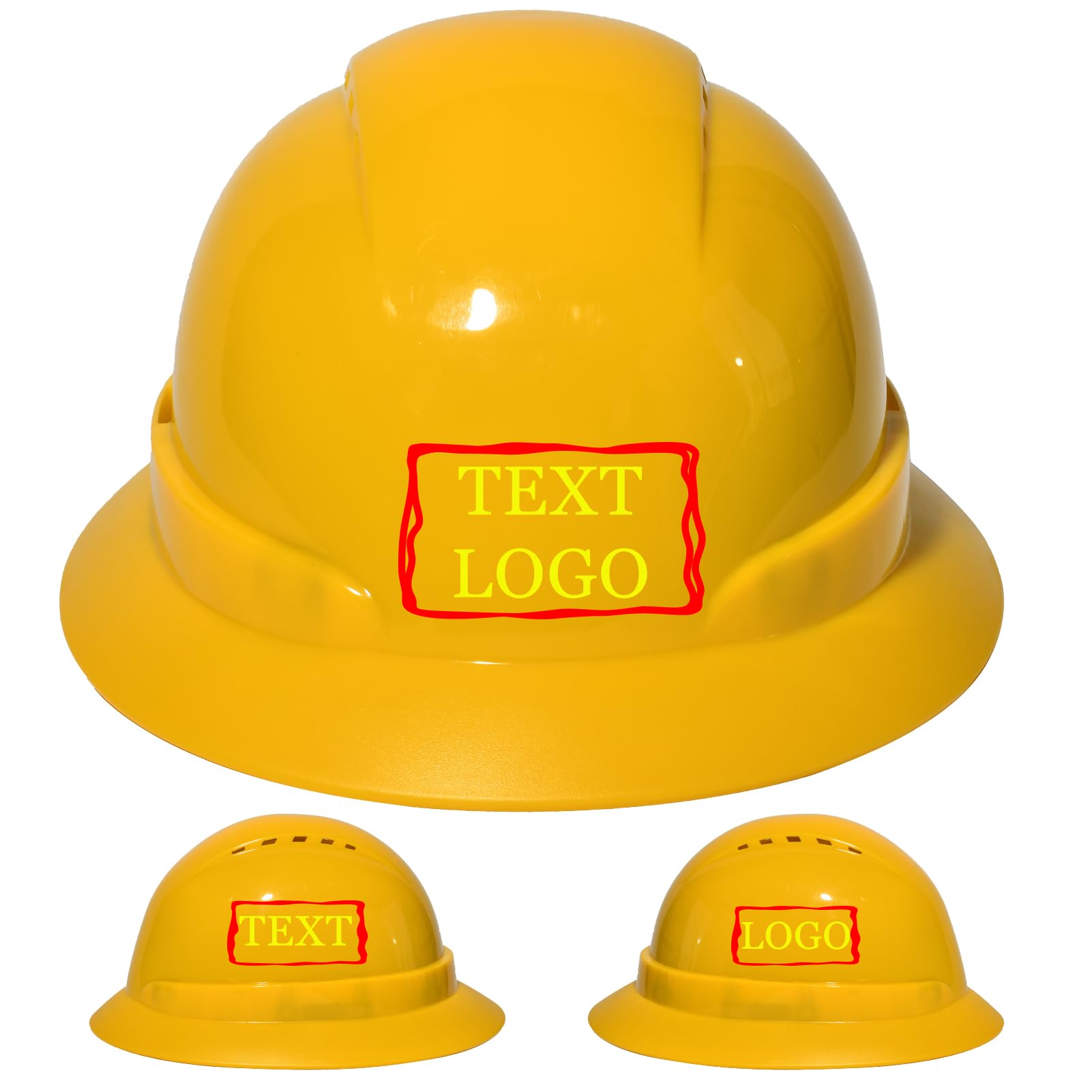 Customized Safety Hard Hat Construction Work Safety Helmet Adjustable Ratchet Suspension Full Brim with Abs Shell Construction hat?Style1/Yellow?