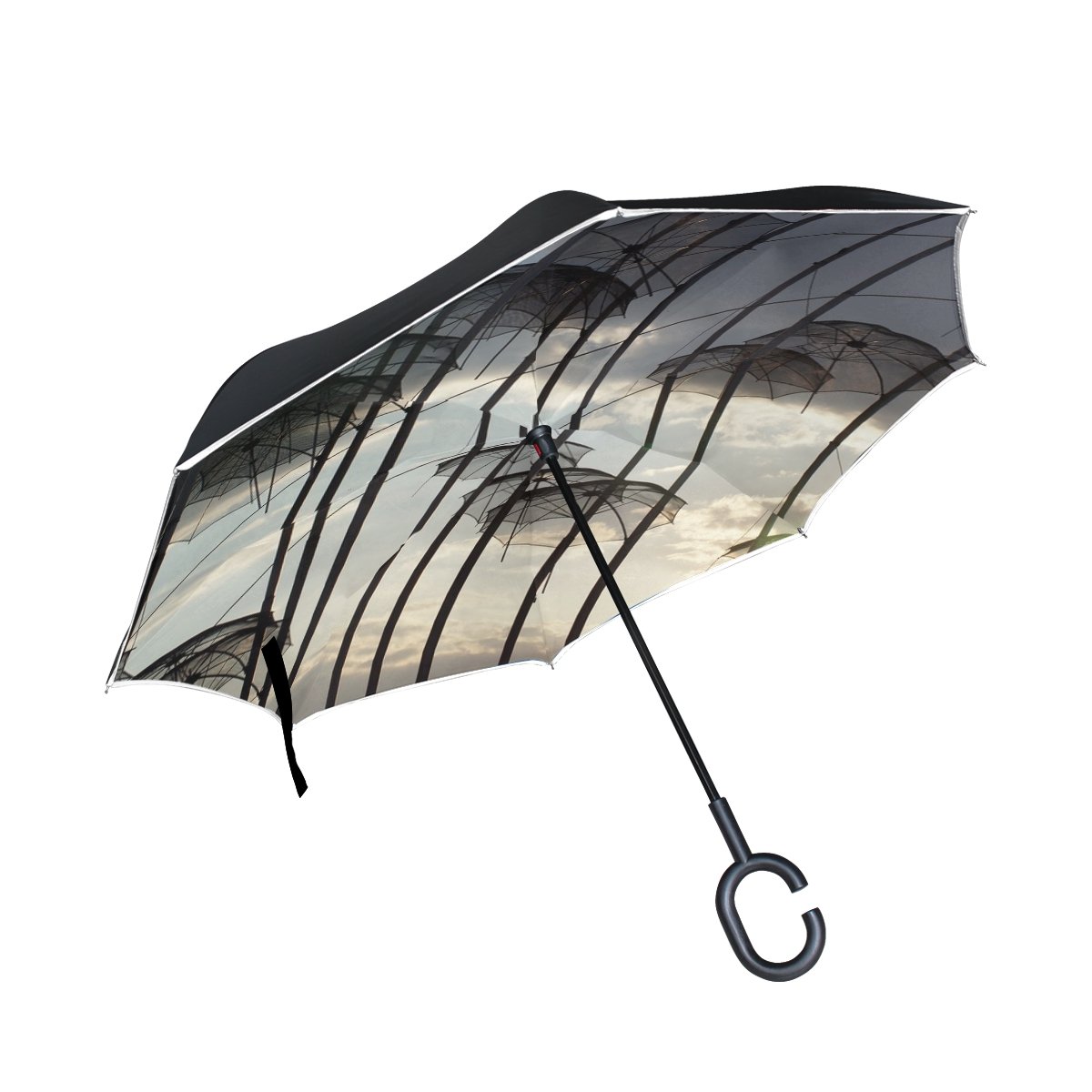 Double Layer Inverted Umbrella Umbrellas Black The Art Of Decoration Umbrellas Reverse Folding Umbrella Windproof Uv Protection Big Straight Umbrella For Car Rain Outdoor With C-shaped Handle