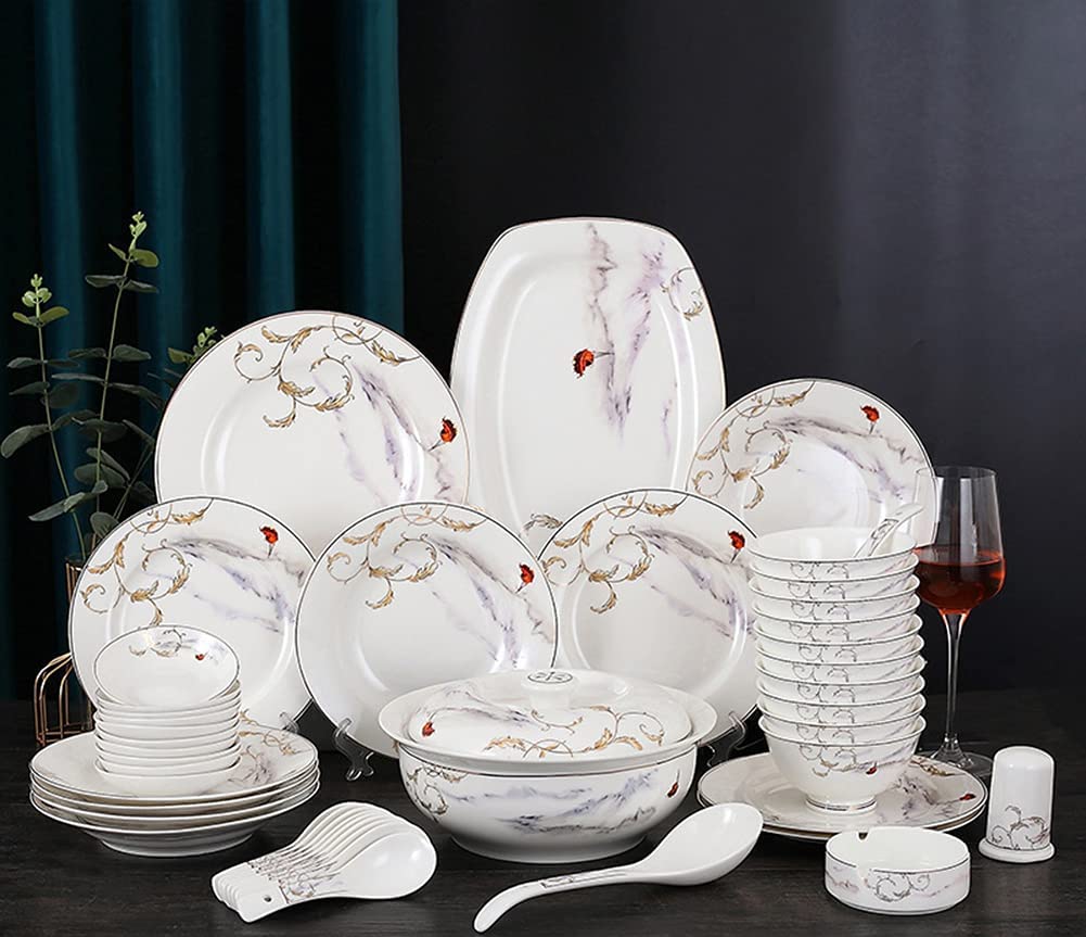 Ensembles de Vaisselle en Porcelaine Tendre, Ensemble de Vaisselle de 46 pièces, Ensemble de Vaisselle de Style européen, Ensemble de Vaisselle en céramique pou(