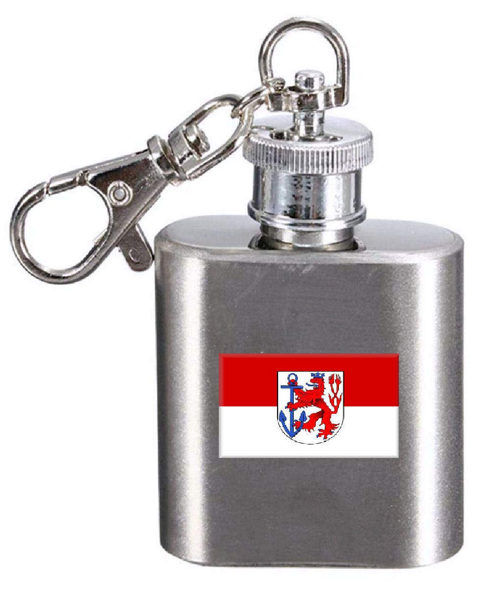 Flasque porte-clés gravée drapeau allemand Düsseldorf en acier brossé rigide