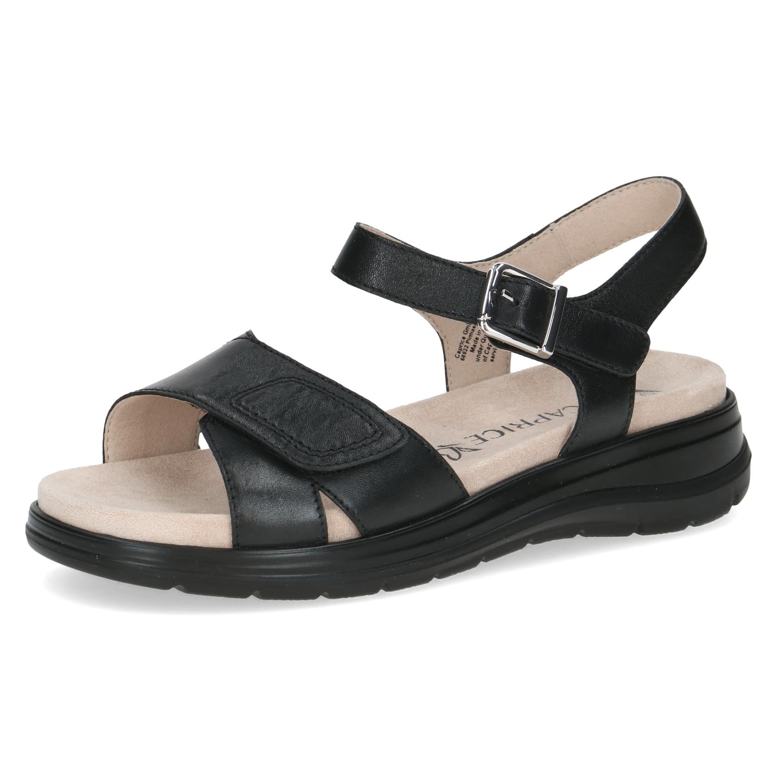 Caprice women's flat sandal in leather, Black (BLACK NAPPA), 7.5 UK