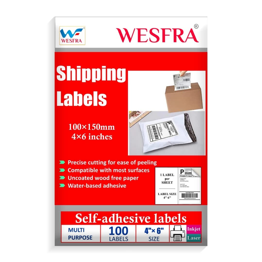 Shipping Labels 4x6 | Self-Adhesive for Inkjet & Laser Printers | 100 Sheets | Easy Peel & Stick