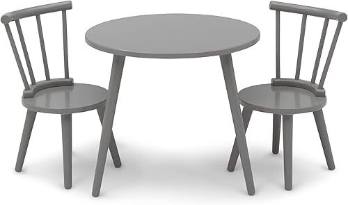 Delta Children Homestead - Juego de mesa y 2 sillas para niños, ideal para artes y manualidades, certificado Greenguard Gold, gris Gris,Bianca Blanco