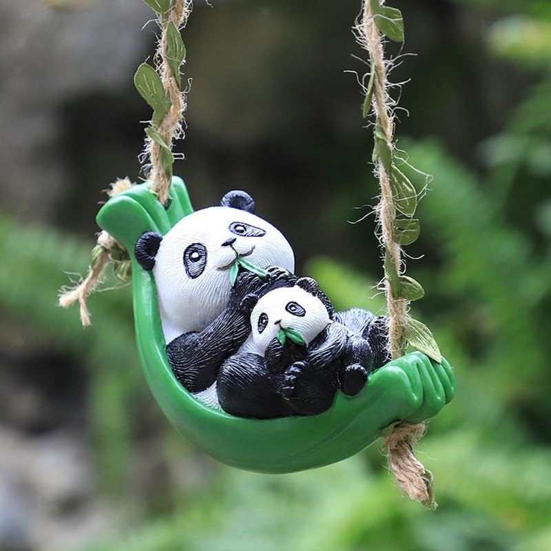 Image of The Decorshed Cute Panda Couple Swing Hanging Decor - Pack of 1 | Adorable Resin Showpiece for Home Dcor | Romantic Panda Figurine for Living Room, Bedroom, Gift Item