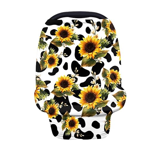 Miniatura 1 de LedBack Funda elástica para asiento de automóvil con estampado de girasol de vaca novedosa para bebés, cubierta de lactancia materna, toldo suave y
