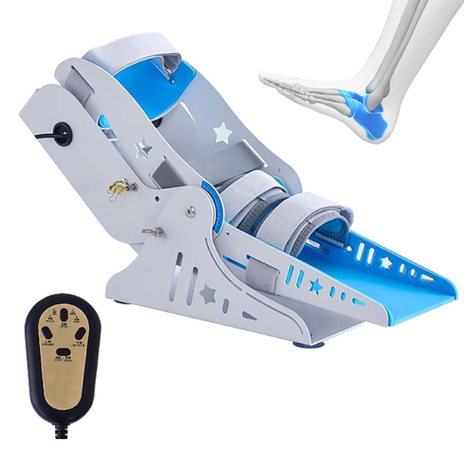 Entrenador eléctrico de tobillo, equipo de rehabilitación para pie caído, con control remoto, entrenamiento bidireccional de dorsiflexión y flexión-extensión, ángulo ajustable de 9 velocidades
