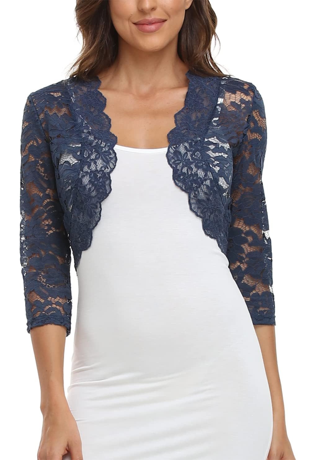 MISS MOLY bolero voor dames, kant, feestelijk, kort, cardigan, driekwart mouwen, gebreide jas voor bruiloft, cocktailjurk, zwart, 38/40 NL