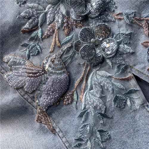 Women's Casual Denim Skirt with Side Slits Hip-Hugging Tights Embroidered Sequins Fashion Jeans Skirts3