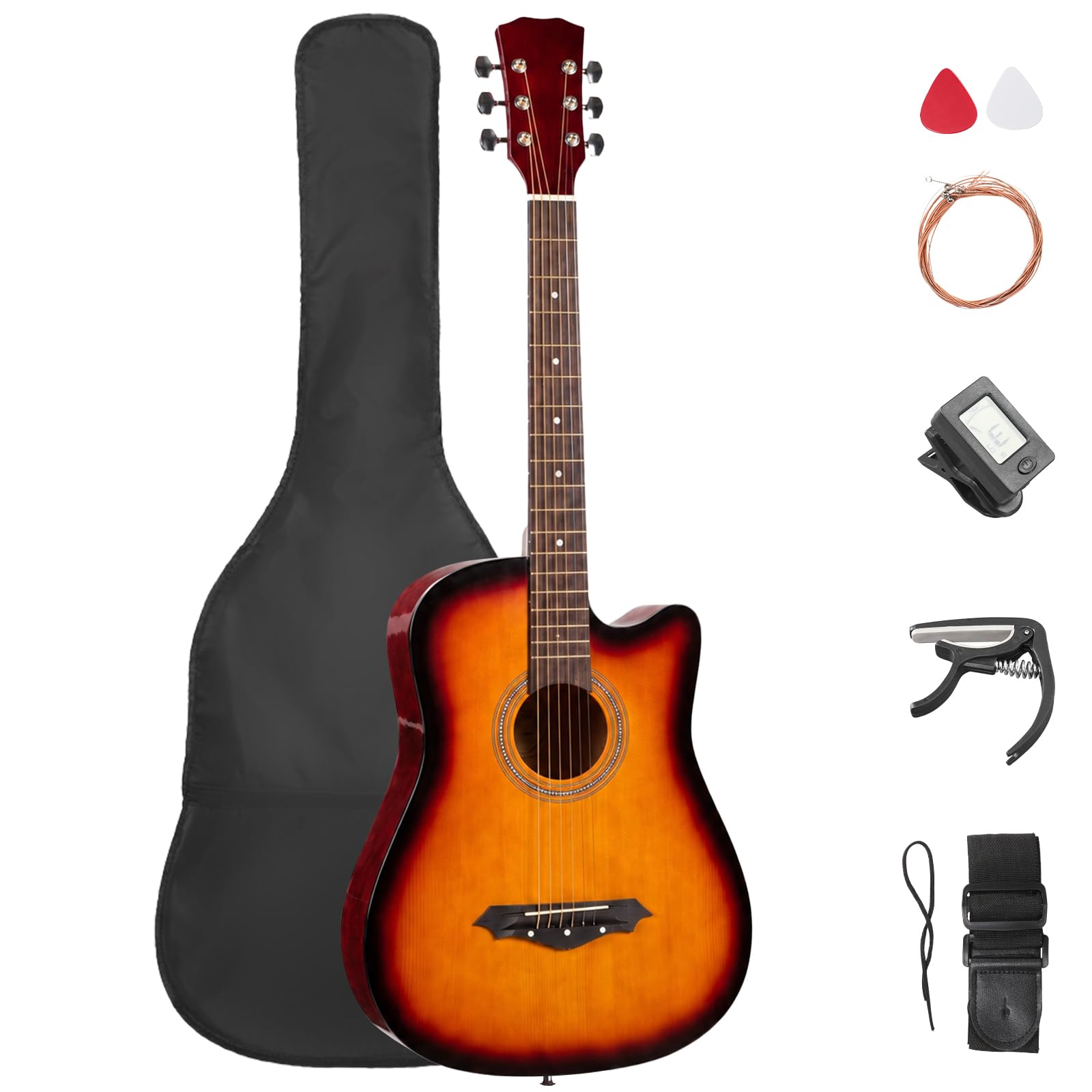 LEADZM Guitare Classique Débutants, 38 Inch, Cordes en Nylon (Feu)